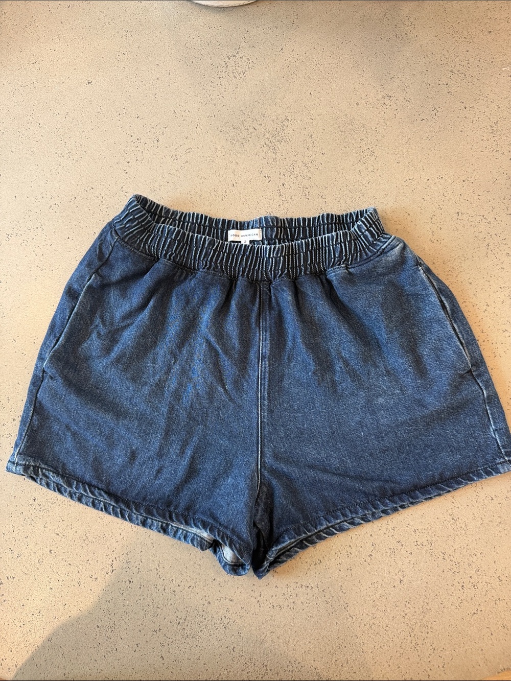 Good American Size 3 Pull-On Denim Shorts Tencel Lyocell Elastic Waist Blue